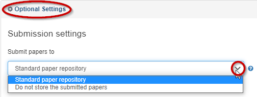 Screen option highlighting the optional settings and drop-down option next to submit papers to in Turnitin