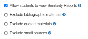 screen image showing the Turnitin Similarity exclusions options.
