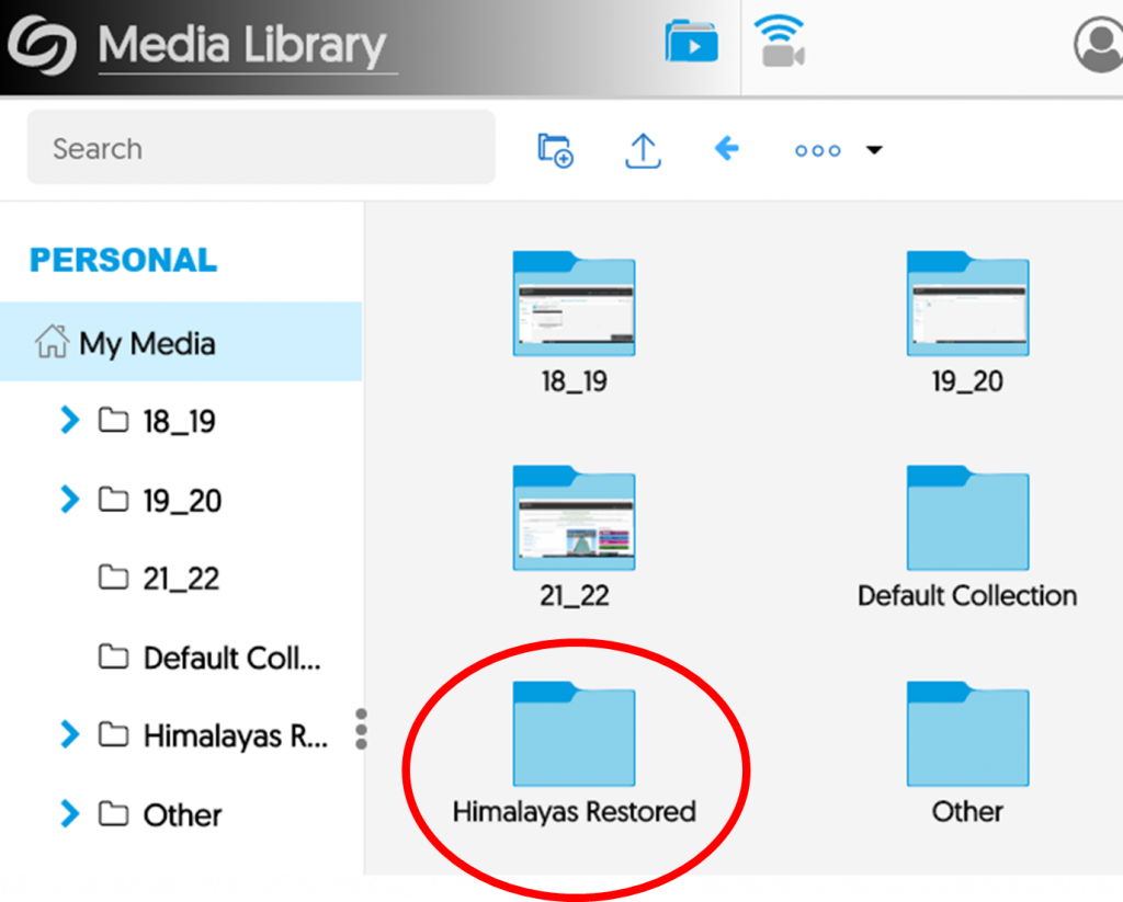 Showing Himalayas Restored folder in My Media