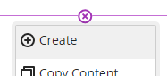 The menu available by clicking on the + (plus) symbol in the Course Content area. The first option is then highlighted for 'Create'.
