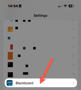 The settings menu with the Blackboard option highlighted by an arrow.
