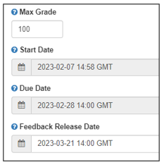 screen image showing the date fields in the Turnitin Assignment set up