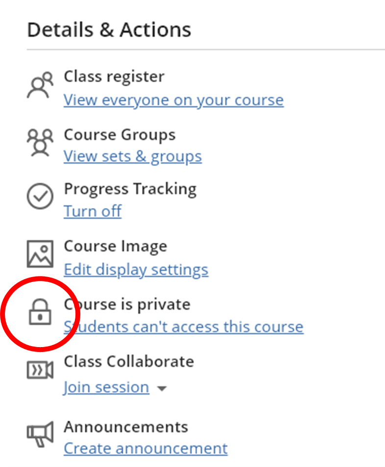 Click Padlock with a Blackboard site to make it available to students
