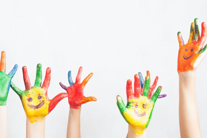 Children hands with paint
