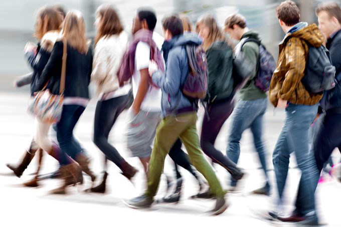 Group of students walking together