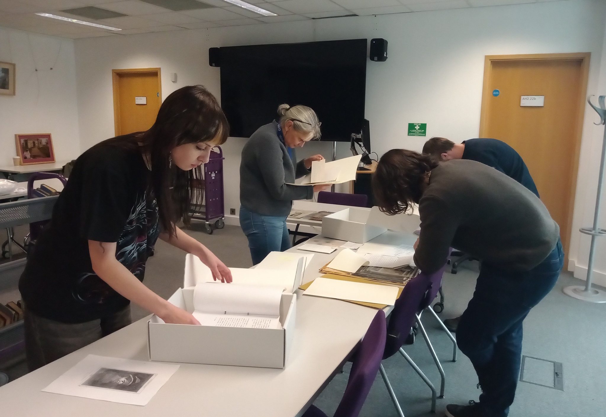 MA Heritage students looking at the Hesba Stretton collection